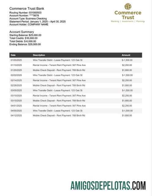 Modelo realista de verificação de negócios do USA Commerce Trust Bank em Word e PDF